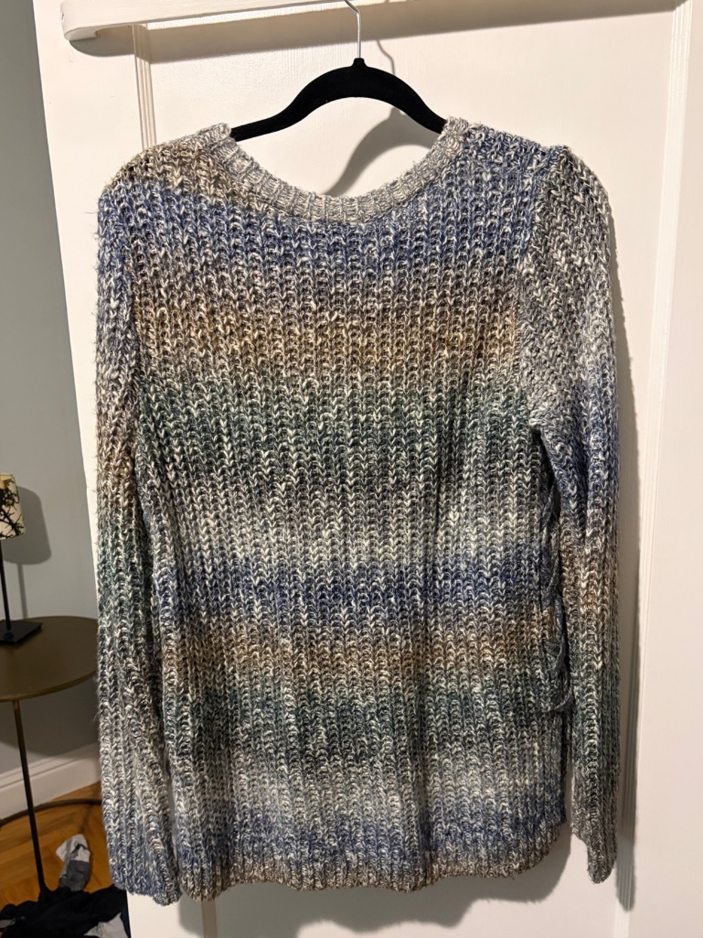 Lucky Brand Cozy Multicolor Rib-Knit Sweater size M - Blue, Gray & Tan